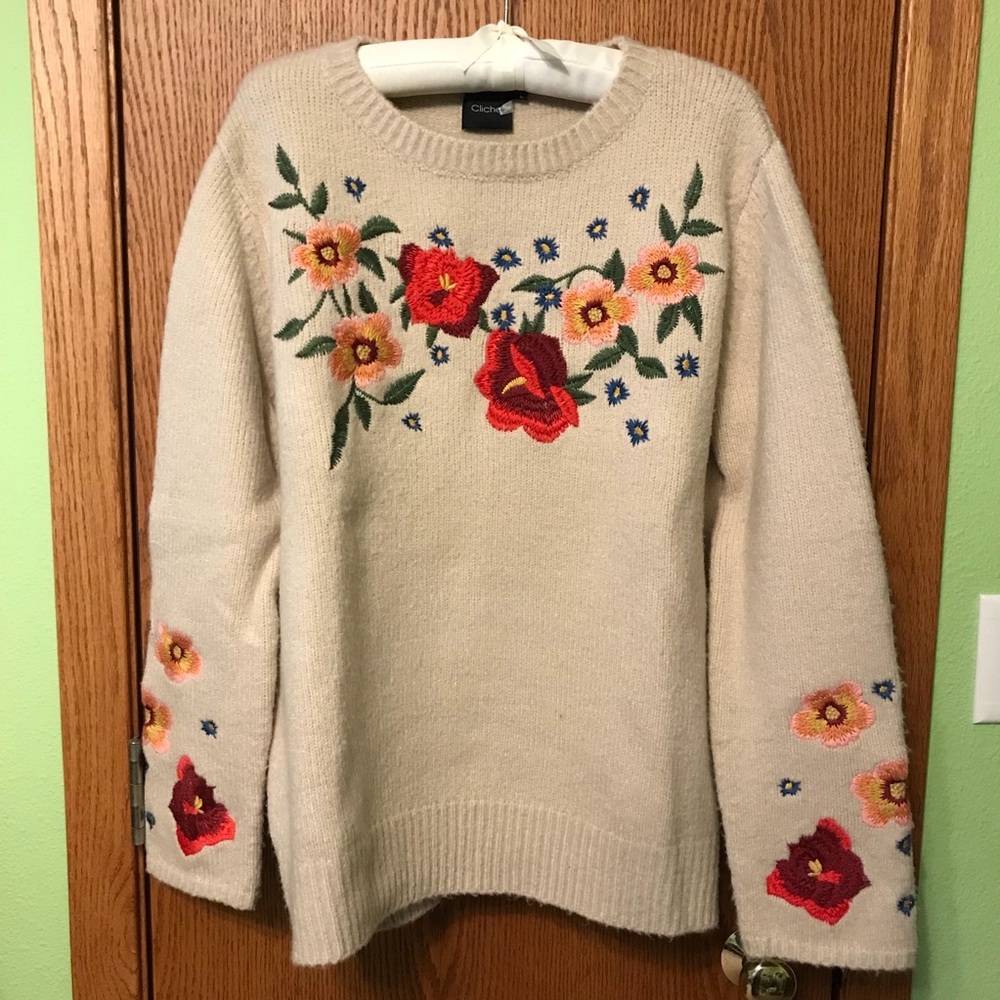 CLICHE FLORAL TAN SWEATER